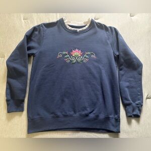 Pembrook Navy Blue Floral Embroidered Women's Sweatshirt